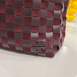 Tory Burch Burgundy and Brown Woven Satchel